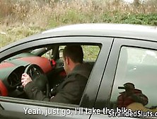 A cutie teen gets stranded on a cold street gets rescue