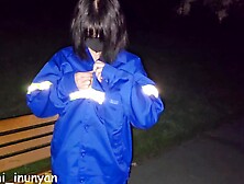 (Preview) Girl In Sanitation Worker Uniform Exposed In Park,  Licks The Bench And Masturbates