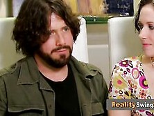 Swinger amateur guy plays with babe's juicy pussy in the Red Orgy Room.