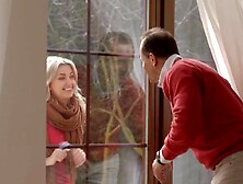 Older man gets his dick sucked by a perverted blonde