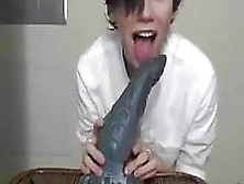 Japanese Cute Twink Licking Dildo Saliva