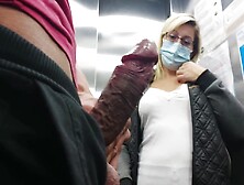 I Take My Cock Out Discreetly In The Elevator Of The Hotel,  This Young Bourgeois Has Seen Everything She Is Shocked To Get In Th