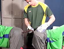 Jock Sly barebacks then dildo fucks Donnan and Luzio hard