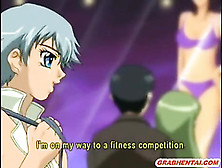 Horny young hentai babe with big juicy boobs takes her pink pant