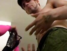 Tattooed young men drilling natural tits blonde hardcore