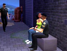 Black Barmaid Entertaining 2 Cops At The Back Alley (Promo) - The Sims/ CG Comics