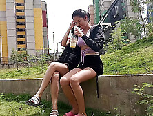 couple of stepsisters find themselves horny in an outdoor park a