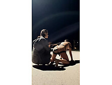 Me- Teen Girl Hardcore Straps on Guy with Huge Dildo with Moans on a Leash Outdoors,  Pegging