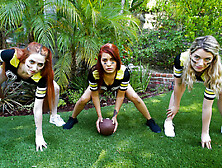 Awesome models Amber Summers,  Abby Adams and Aria Carson fucked on the sofa