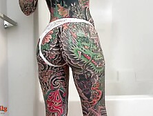 Tattooed Mother I'd Like To Fuck With Large Titties & Split Tongue Masturbating In Shower Until This Babe Squirts