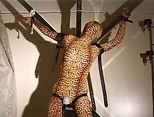 zentai bondage and blowjob