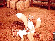 Red-Haired Furry With A Long Tail Has Sex Outdoors With A Futanari Fox