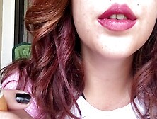 Sweet Brunette Babe Smoking 100 w Pink Lipstick and Fuzzy Hello Kitty Shirt