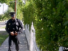 Deeper. Voluptuous Amber Moore can't resist a man into uniform