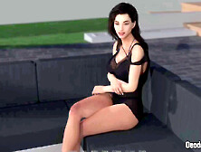 Milfs teasing in the neighbor's swimming pool while away from home