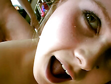 Hammering away fast and hard on an amateur teen shaved pussy