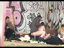 Voyeur Films Homeless Mature Lady Getting Banged By Two Guys