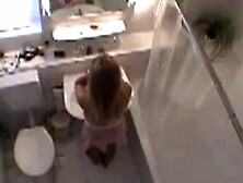 Spying my blonde Niece Jane in the bathroom