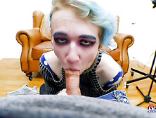 Skinny Blue Haired Raven Finger Fucks Her Pussy And Enjoys Sucking A Cock!