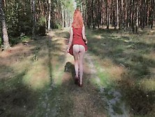 Playful Redhead Pissing In Forest And Showing Her Big Boobs