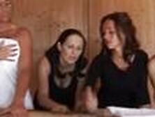 CFNM whores are jerking a cock