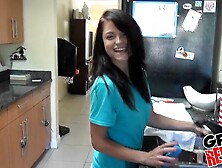 Petite teen Kaisey Dean takes off her panties and strokes her pussy