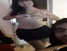 cute girl in skirt goes topless on periscope