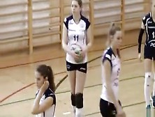 Arousing girls play a bit of volleyball