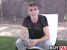 Interview before self touching and showering for young man