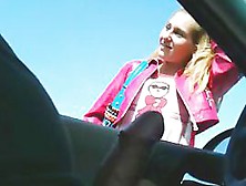 Hand job throughout the car window