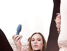 Cute Girl Rips Pantyhose On Herself,  Fucks With Double Dildo In All Holes.  Rips Ass And Pussy.  Deep Penetration