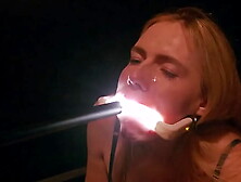 Deranged filth enjoying chick, Rebel Rhyder, gets frozen jizz bukkake -- filmed with probe lens!