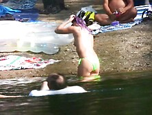 Topless Girl At Non-Nude Beach