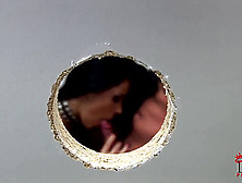 The crazy brunette chick Cory Baby swallows the dick in the toilet