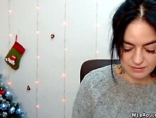 Brunette amateur babe in sweater chats on webcam show
