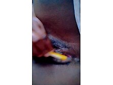 A EBONY BLACK MODEL RUBBING HER PINKY SNATCH WITH A TOOTHBRUSH DURING THE TIME THAT MORNING LOUD