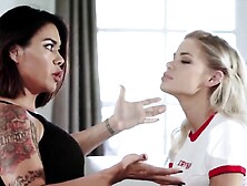 Lusty lesbos are alone at home and groaning from joy during the time that making love with every other