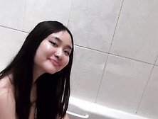 Wholesome Asian teen Sophie Hara gets caught by her flatmate while having fun in the bathtub and then they fuck