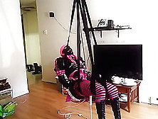 Sissy self bondage swing