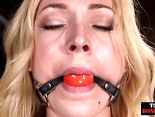 BDSM sub suffers feet whipping and pussytoying by master