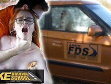 British Ginger Babe Ella Hughes Gets Her Perfect Pussy Fucked During Driving L