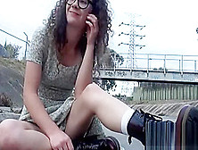 Cute Brunette With Glasses Masturbating In Public