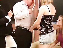 Gorgeous MILF Reporter Ayla Donna Louise Natalia Office Handjob CFNM Reverse Gangbang Make Him Cum