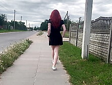 Strawberry Blonde Masturbation On The Street