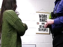 Asian milf tries to throat mall cops dick