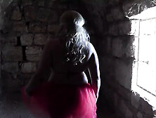 Red Transparent Skirt In Castle Ruins