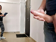 The postman lady saw me jerking off in the entrance of the meat,  she is excited but wants to see how I masturbation