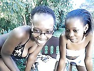 Two dark skinned cuties showing off their sexy bodies in th