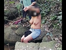 Janaki Risky public outdoors shower in natural waterfall
