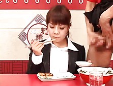 She eats as guys cum on her foods